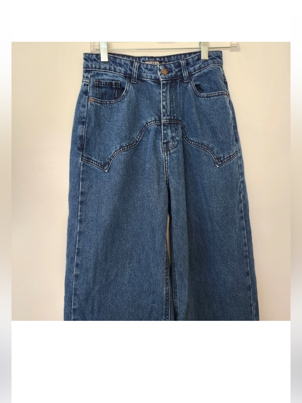 Nasty Gal Western Wide Leg High-Rise Denim Jeans - Dark Blue size 4 - Picture 4 of 9